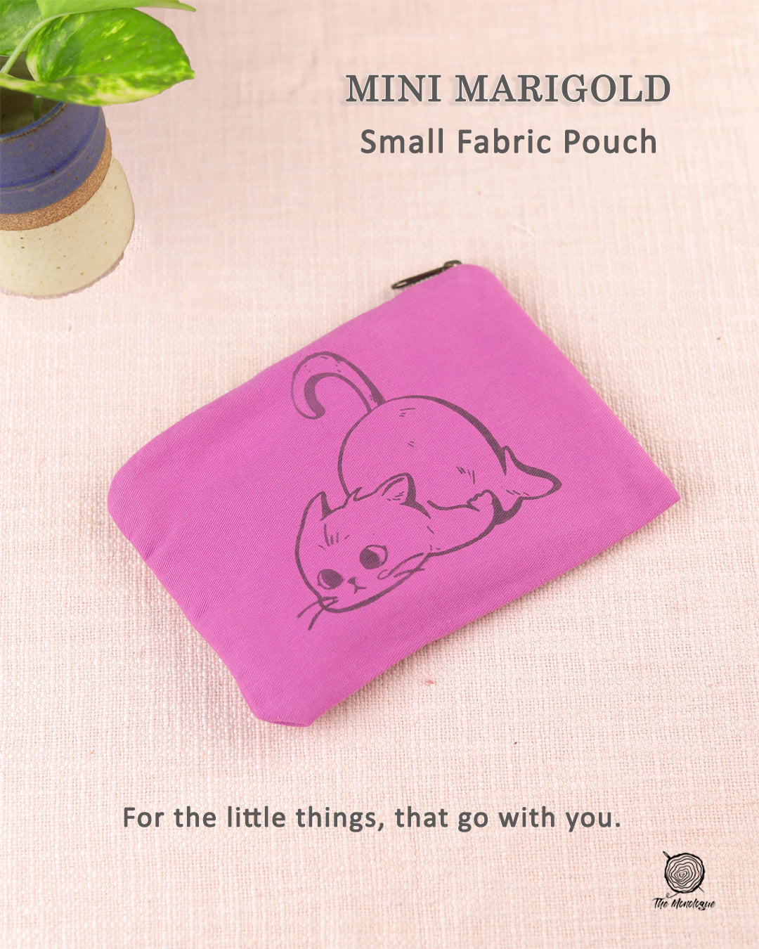 Fabric Pouch Small | 100% Cotton Pouch with Metal Zip | Screen Printed Travel Organizer