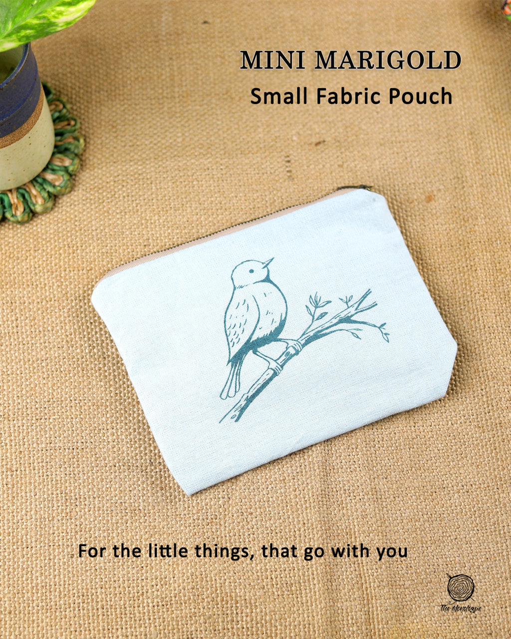 Fabric Pouch Small | 100% Cotton Pouch with Metal Zip | Screen Printed Travel Organizer