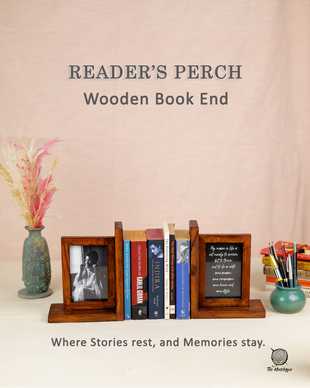 Wood Bookend with Photo Frame – Handmade Home Decor