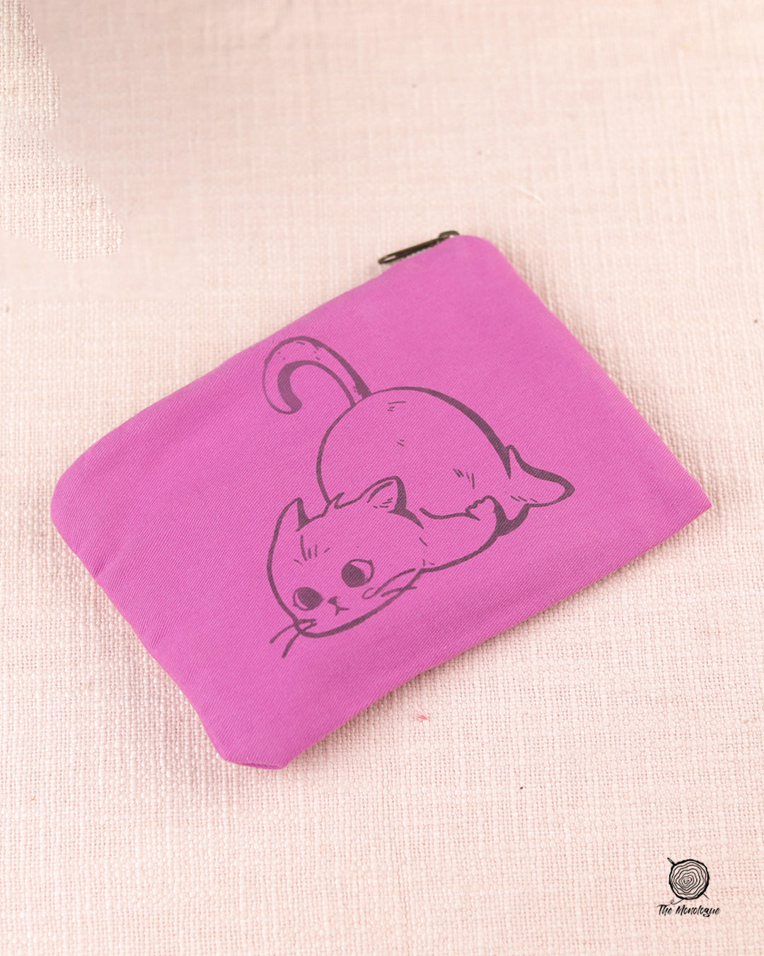 Fabric Pouch Small | 100% Cotton Pouch with Metal Zip | Screen Printed Travel Organizer