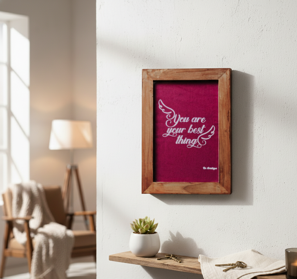 Teak Wood Frame – Handcrafted Fabric Screen Print Wall Art